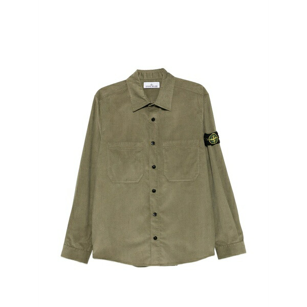 ストーンアイランド メンズ シャツ トップス Corduroy-texture logo-patch shirt Green|asty