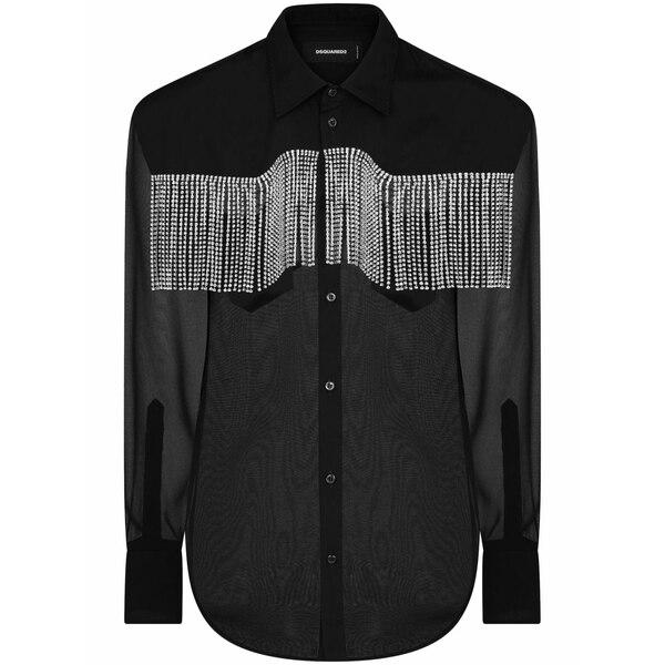 ディースクエアード レディース シャツ トップス Fringed panelled shirt Black|asty