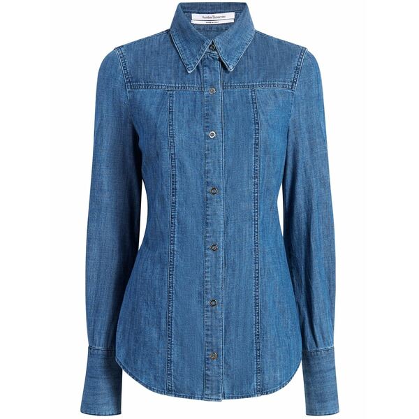 アナザー トゥモロー レディース シャツ トップス Chambray slim-cut shirt Blue｜asty