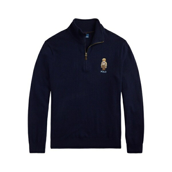 ラルフローレン メンズ 編み物\u0026プルオーバー アウター Logo-embroidered half-zip pullover Blue