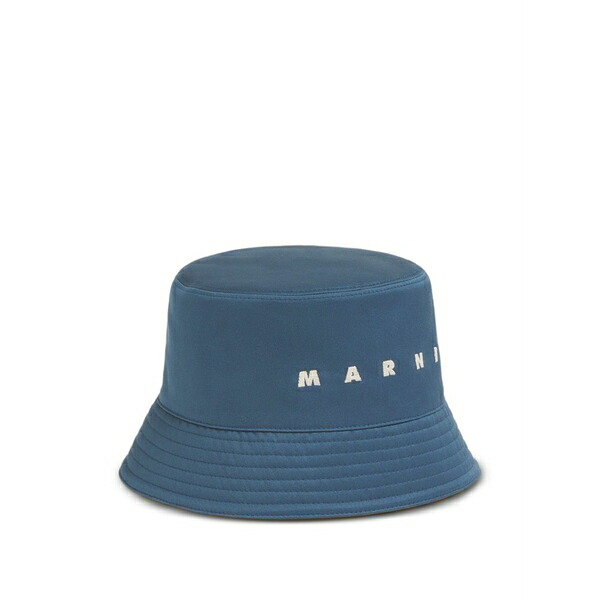 マルニ メンズ かぶり笠 佩び物 Embroidered-lettering bucket hat Blue