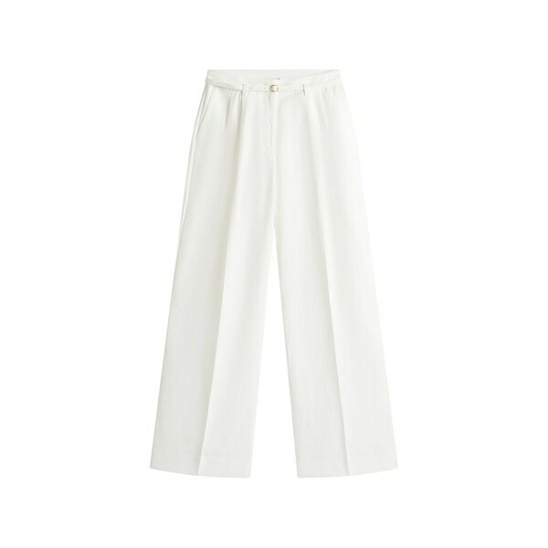トミー ヒルフィガー レディース カジュアルパンツ ボトムス Belted pleated wide-leg linen-blend trousers White|asty