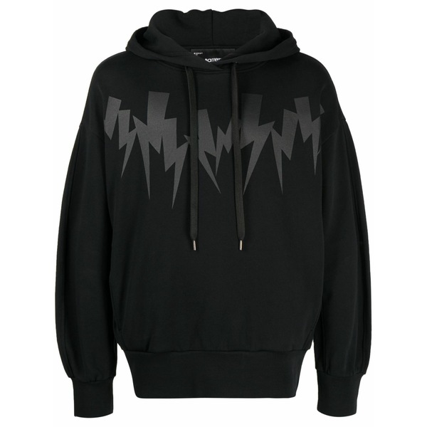 ニールバレット メンズ パーカー・スウェットシャツ アウター Thunderbolt-print cotton hoodie  Black