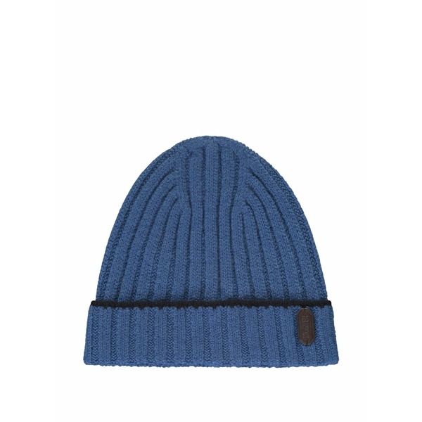 ムーレー メンズ 鳥打ち帽 付属物 Ribbed brim turned-up beanie hat Blue