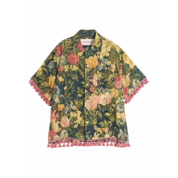 ヴァレンティノ ガラヴァーニ メンズ プルオーバー トップス Apres l\u0027hiver-print linen bowling shirt Green