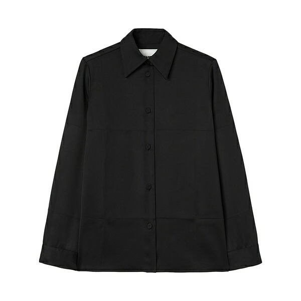ジル・サンダー レディース シャツ トップス Pointed-collar satin shirt Black|asty