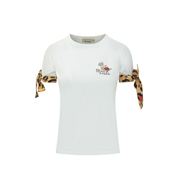 アレッサンドロエンリケス レディース プルオーバー トップス Kiss-embroidered tie-cuff t-shirt White