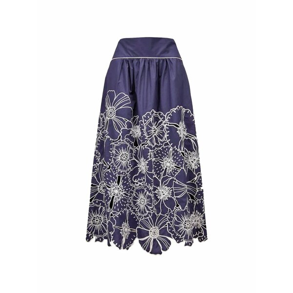 ファーム リオ レディース スカート ボトムス Flower-embroidered maxi skirt Blue