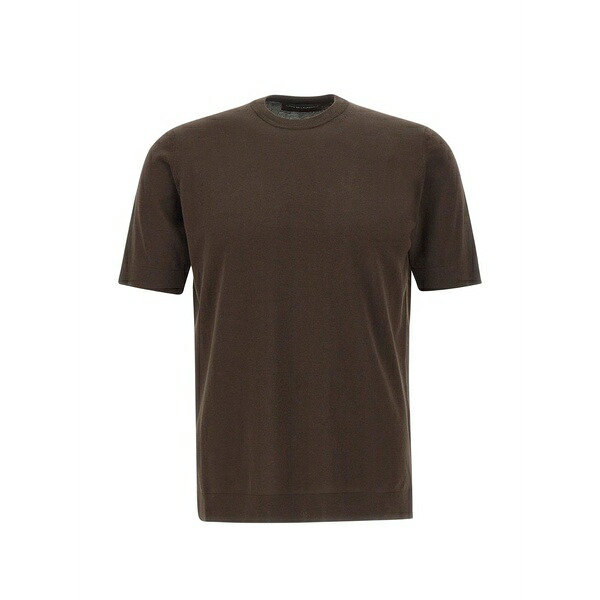 フィリッポ デ ラウレンティス メンズ Tシャツ トップス Ribbed short-sleeve t-shirt Brown｜asty