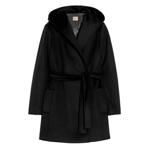 ペニーブラック レディース コート アウター Hooded belted coat Black｜asty