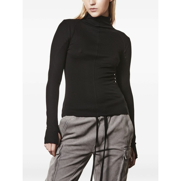 トム・Cr レディース プルオーバー トップス High-neck long-sleeve t-shirt Black