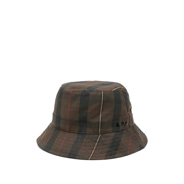 アーペーセー メンズ かぶり笠 付属品 Plaid-pattern bucket hat Brown