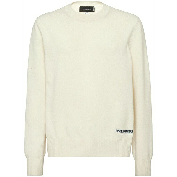 ディースクエアード メンズ 編み物\u0026プルオーバー アウター Logo-print knitted jumper White