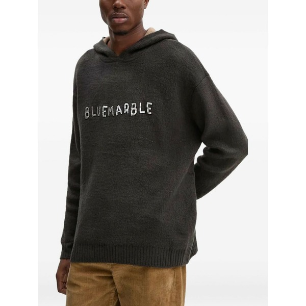 青碧大理石 メンズ パーカー・スウェットシャツ アウター Embellish-logo hooded sweatshirt Black