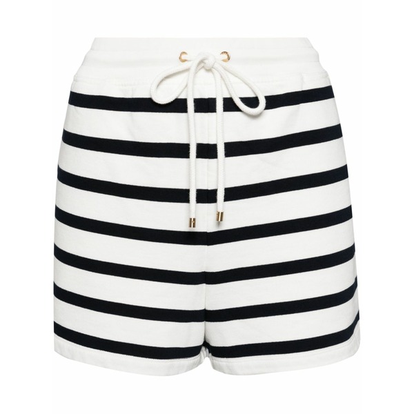 ひな形 レディース 心地好いズボン下 ボトムス Striped varsity shorts White