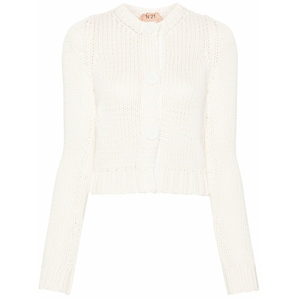 ヌメロ ヴェントゥーノ レディース ジレー アウター Press-stud chunky-knit cardigan White