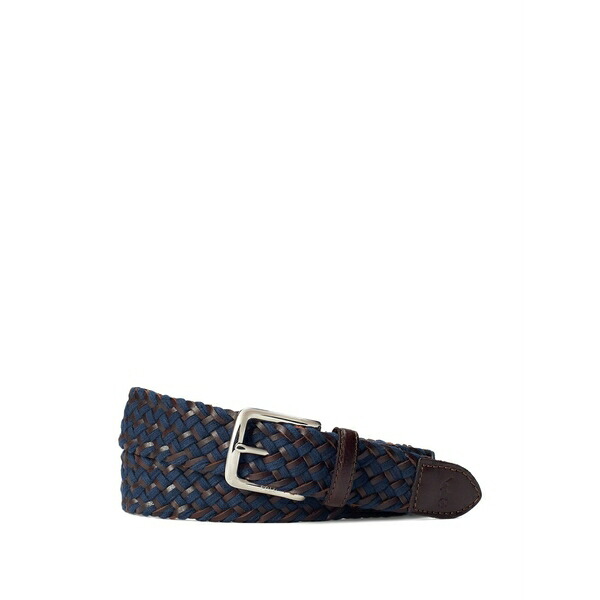 ラルフローレン メンズ 胴締め 佩び物 Woven leather belt Brown