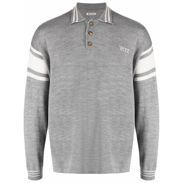 ボーディ メンズ ポロシャツ トップス Logo-embroidered striped polo shirt Grey|asty