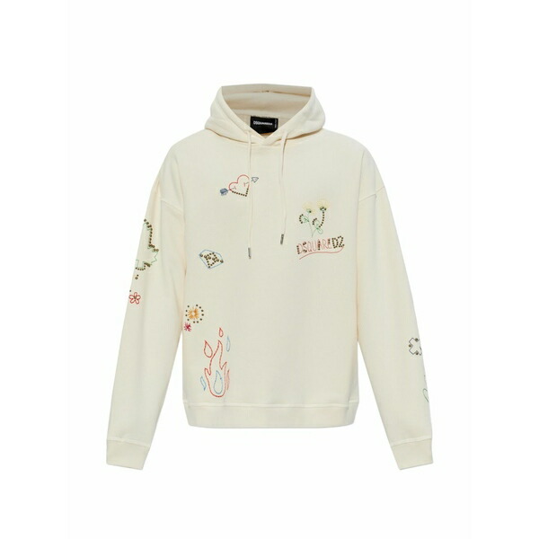 ディースクエアード メンズ パーカー・スウェットシャツ アウター Embroidered hooded sweater Neutrals