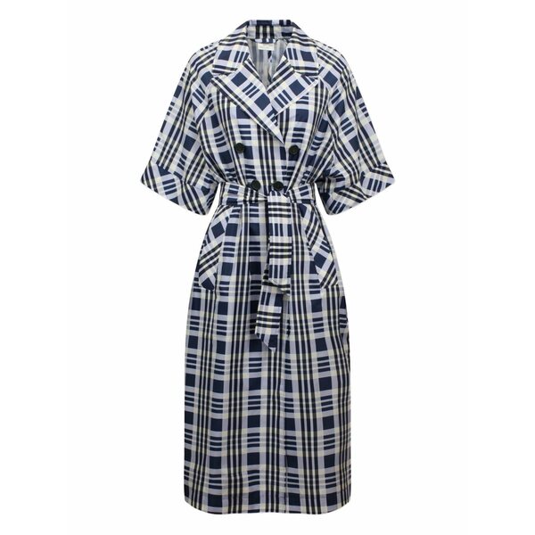 バウムウンドヘルガーデン レディース コート アウター Checked double-breasted coat Blue|asty