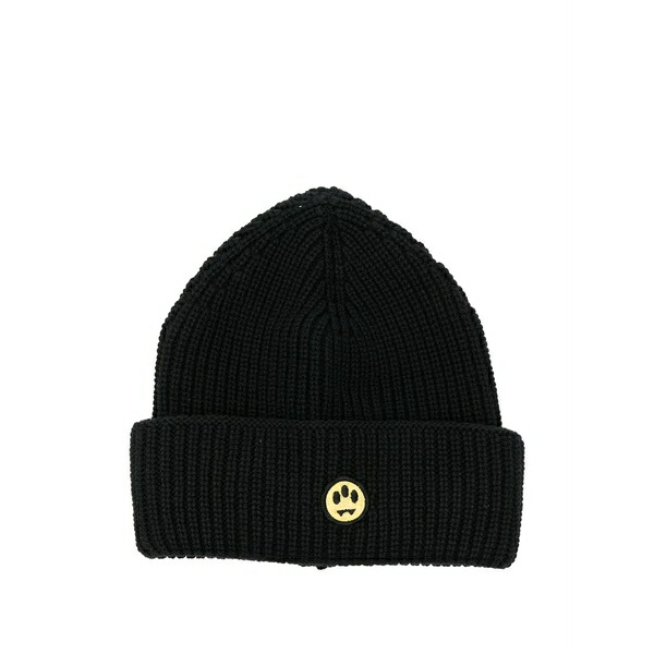 バロウ メンズ 帽子 アクセサリー Smiley-patch cotton beanie Black|asty