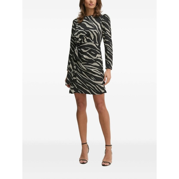 ダナ キャラン ニューヨーク レディース ワンピース トップス Zebra-print puff-sleeve mini dress Black｜asty