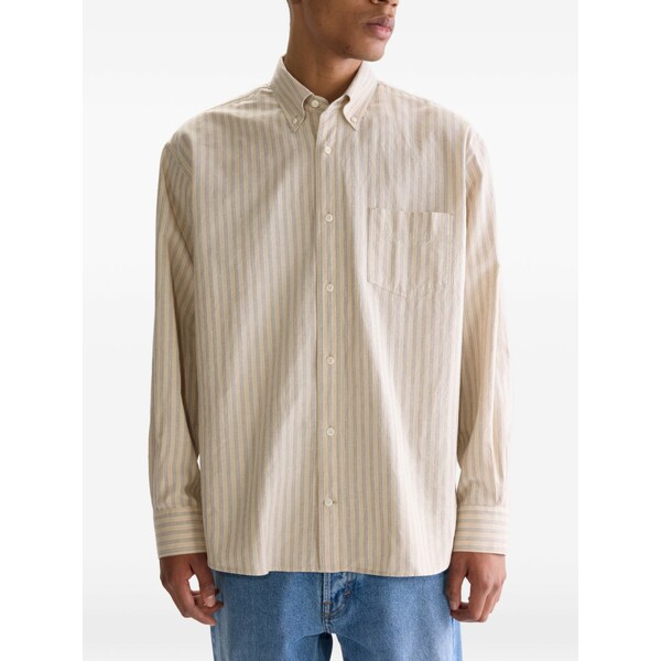 呼びりんさくら色 メンズ プルオーバー トップス Striped pocket shirt Neutrals