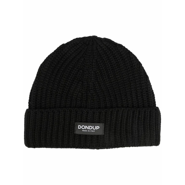 ドンダップ メンズ 帽子 アクセサリー Logo-patch ribbed-knit beanie Black｜asty