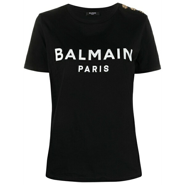 バルマン レディース Tシャツ トップス Logo-print cotton t-shirt Black｜asty