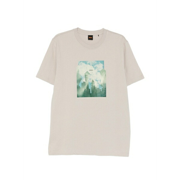 ボス メンズ Tシャツ トップス Graphic-print short-sleeve t-shirt Neutrals|asty