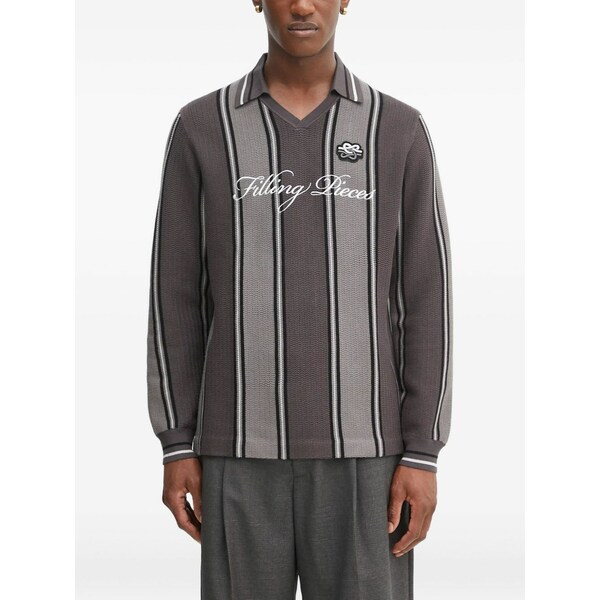 フィリングピース メンズ ニット&セーター アウター Striped v-neck sweater Grey|asty