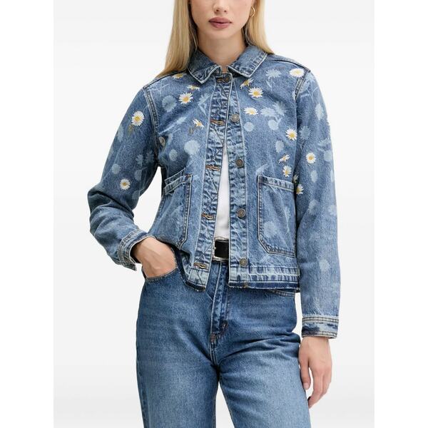 デジグアル レディース 上衣＆上衣 アウター Floral-embroidered denim jacket Blue