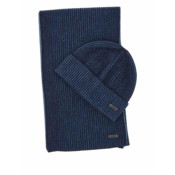 ボス メンズ 帽子 アクセサリー Ribbed wool beanie and scarf set Blue