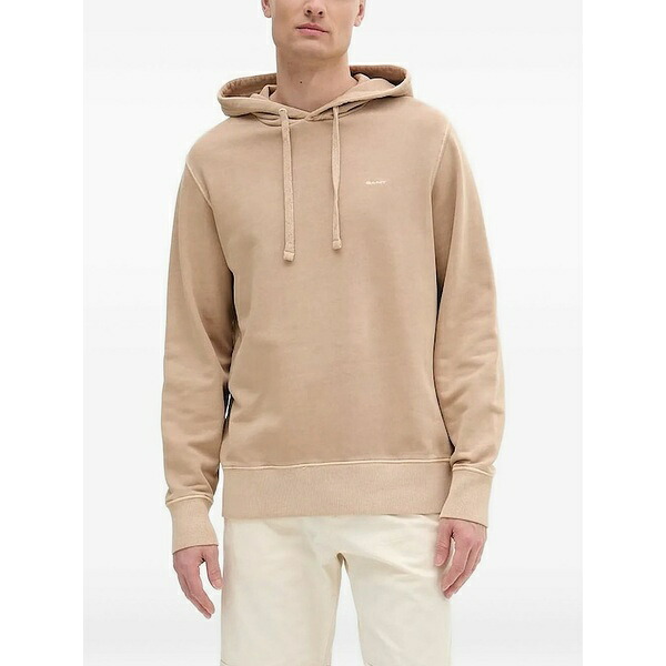 ガント メンズ パーカー・スウェットシャツ アウター Logo-embroidered hoodie Neutrals
