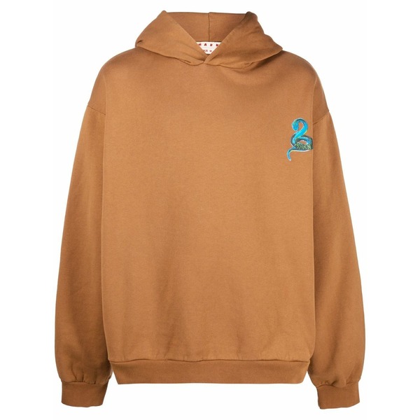 マルニ メンズ パーカー・スウェットシャツ アウター Snake graphic print hoodie Brown メンズファッション-トップス-パーカー