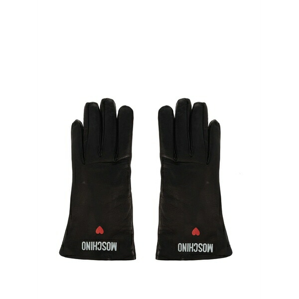 モスキーノ メンズ グローブ 付属物 Logo-heart leather gloves Black