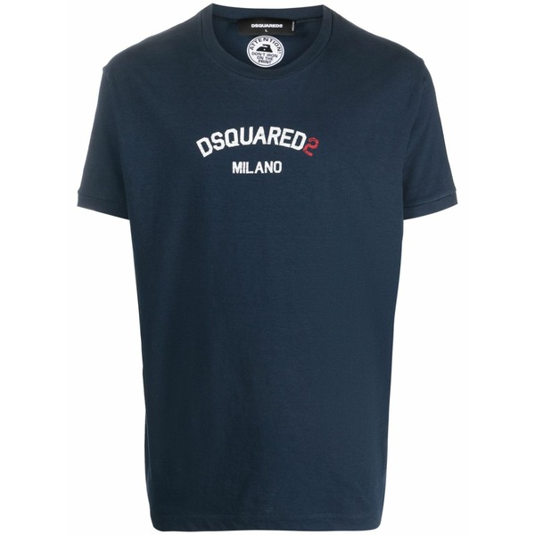 ディースクエアード メンズ プルオーバー トップス Logo-print cotton t-shirt  Blue