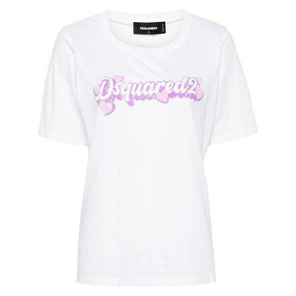ディースクエアード レディース プルオーバー トップス Logo-print cotton t-shirt White