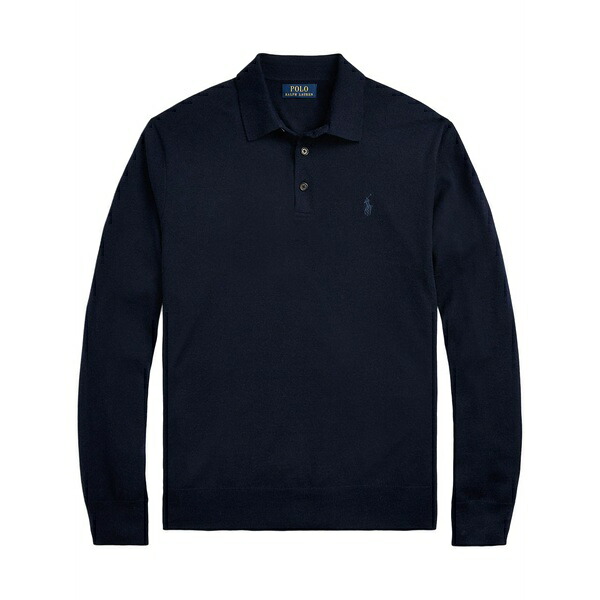 ラルフローレン メンズ ポロシャツ トップス Long-sleeved wool polo shirt Blue｜asty