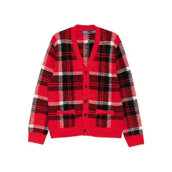 ラルフローレン メンズ カーディガン アウター Plaid-pattern cardigan Red｜asty