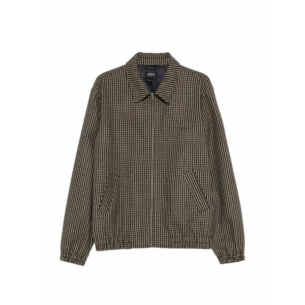 アーペーセー メンズ ジャケット＆ブルゾン アウター Houndstooth zip shirt jacket Brown｜asty