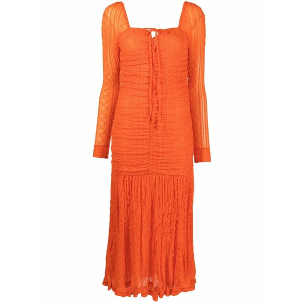 ガニー レディース ワンピース トップス Square-neck long-sleeve dress Orange｜asty