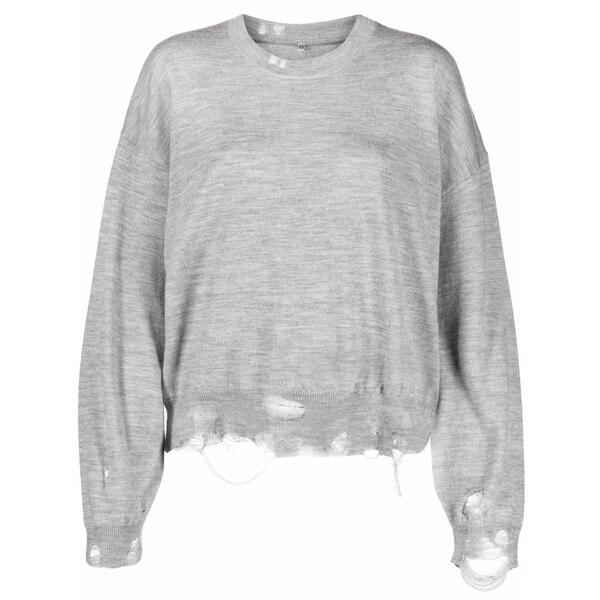アールサーティーン レディース 編み物\u0026スウェーター アウター Distressed merino-wool jumper Grey