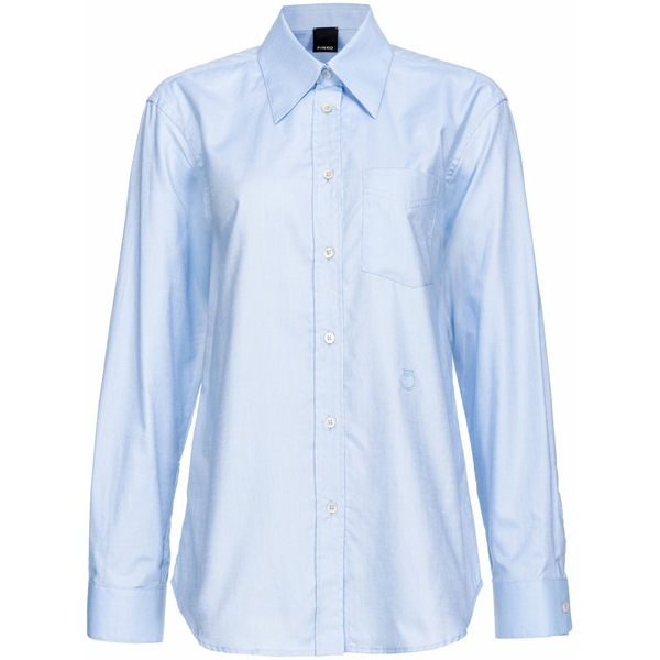 ピンコ レディース シャツ トップス Love birds-embroidered cotton shirt Blue｜asty