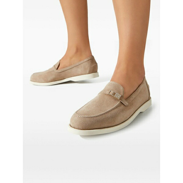 ル シラ レディース スリッポン・ローファー シューズ Tower crystal-embellished strap loafers Neutrals｜asty