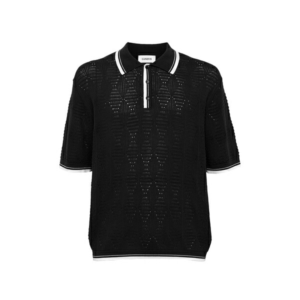 ラネウス メンズ スポーツシャツ トップス Openwork-knit polo shirt Black