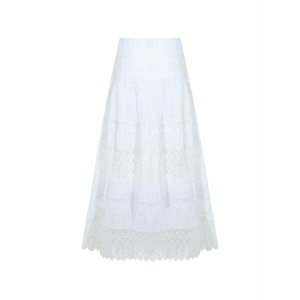 チャロ ルイス イビザ レディース スコート ボトムス Lace tiered maxi skirt White スカート-レディースファッション