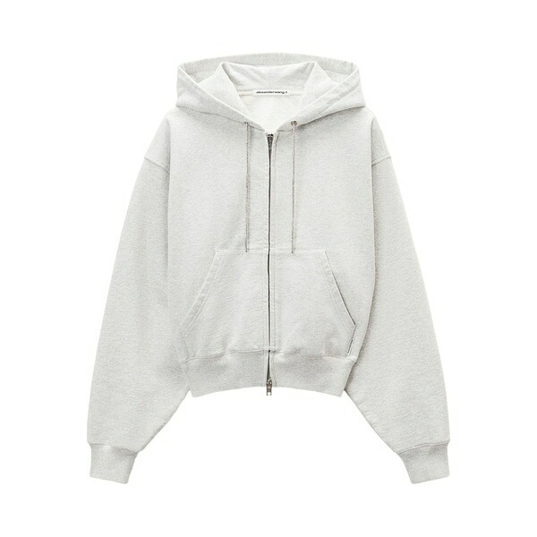アレキサンダーワン メンズ ジャケット＆ブルゾン アウター Rhinestone-drawcord zip-up hoodie Grey｜asty