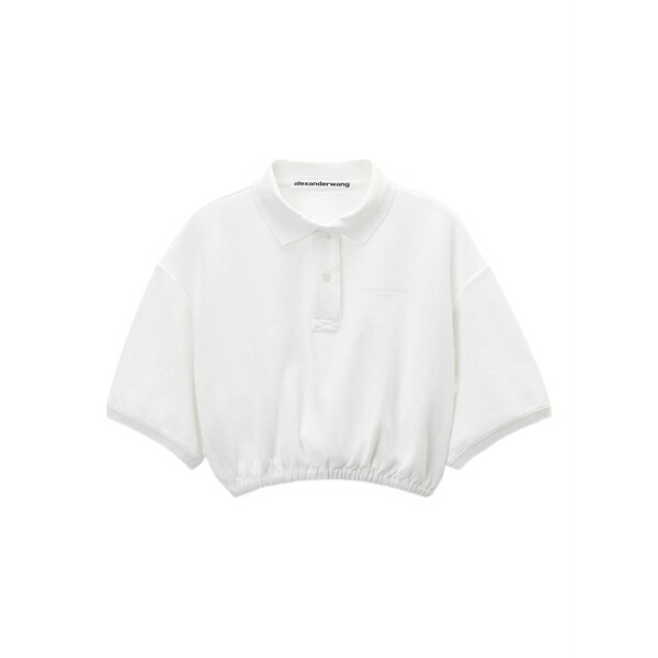 アレキサンダーワン レディース ポロシャツ トップス Elasticated-hem cropped polo top White｜asty