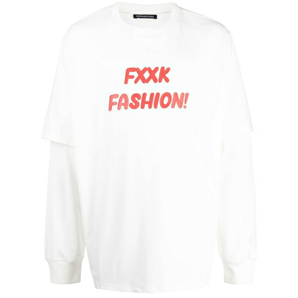 グラウンド ゼロ メンズ Tシャツ トップス Slogan-print double-sleeved t-shirt White|asty